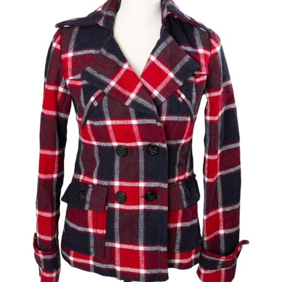 American Eagle Outfitters bold plaid
double breasted peacoat size M Like new - Picture 9 of 9